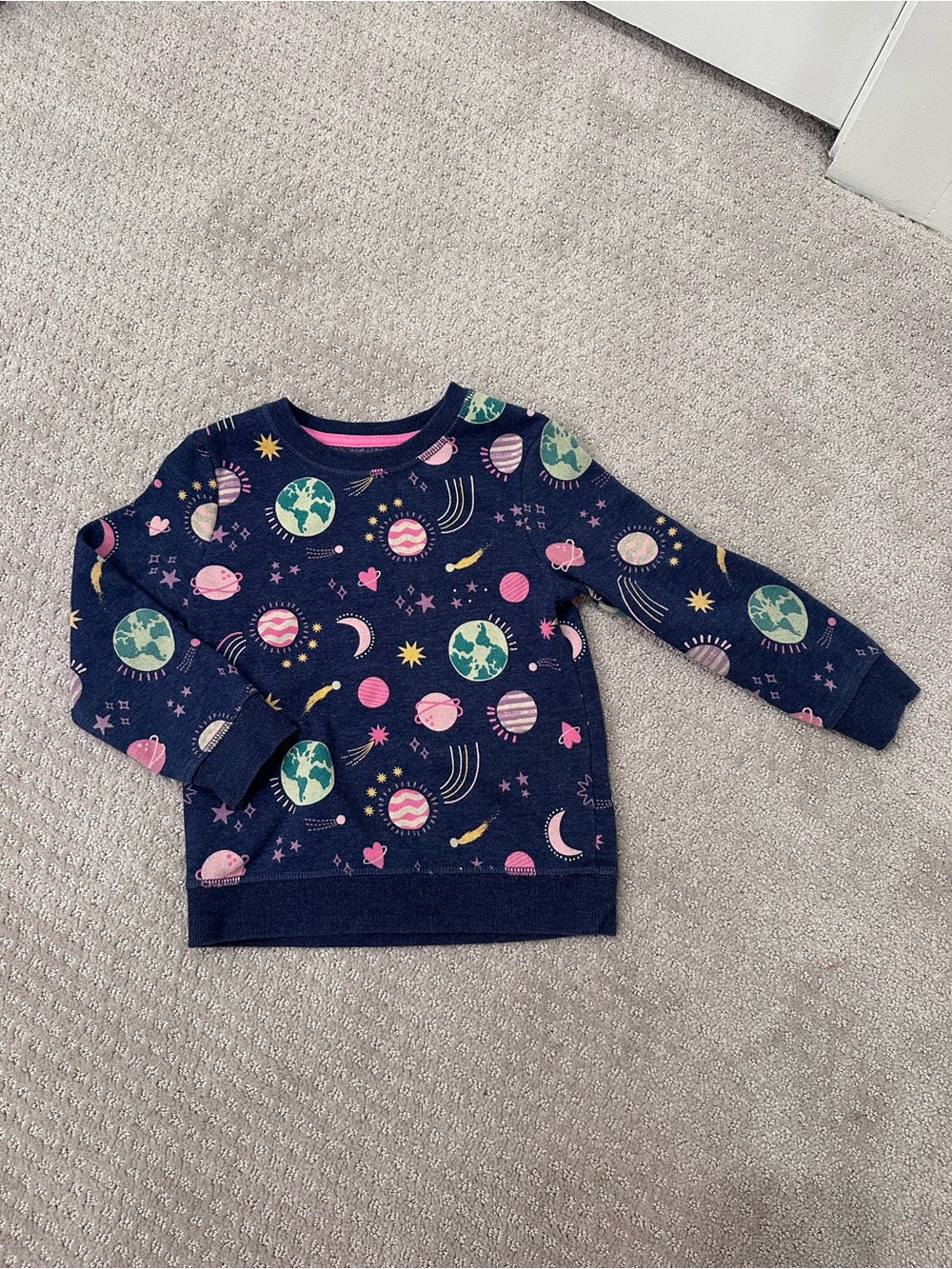 Cat & Jack Girls 4T Space Planets Fleece Sweatshirt Navy Pink